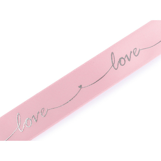 Panglică satinată cu inscripție love, lățime 26 mm - Roșu (1 Metru) Panglică satinată cu inscripție love, lățime 26 mm - Roșu (1 Metru)