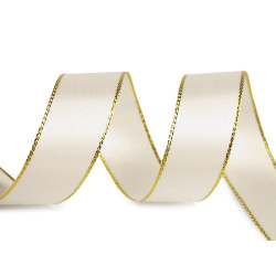 Panglica din satin cu margine lurex latime 25 mm - Crem deschis (100 Metri)
