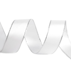 Panglica din satin cu margine lurex latime 25 mm - Alb (100 Metri)