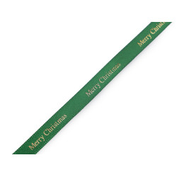 Panglică din satin de crăciun  merry christmas lățime 9 mm - Verde (1 Metru)