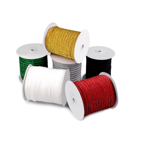Panglică din catifea lurex lățime 10 mm - Roșu (1 Metru) Panglică din catifea lurex lățime 10 mm - Roșu (1 Metru)
