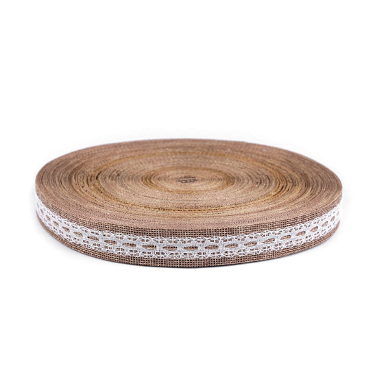 Panglică de iută cu dantelă lățime 25 mm - Ecru natural (1 Metru) Panglică de iută cu dantelă lățime 25 mm - Ecru natural (1 Metru)