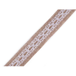 Panglică de iută cu dantelă lățime 25 mm - Ecru natural (1 Metru)