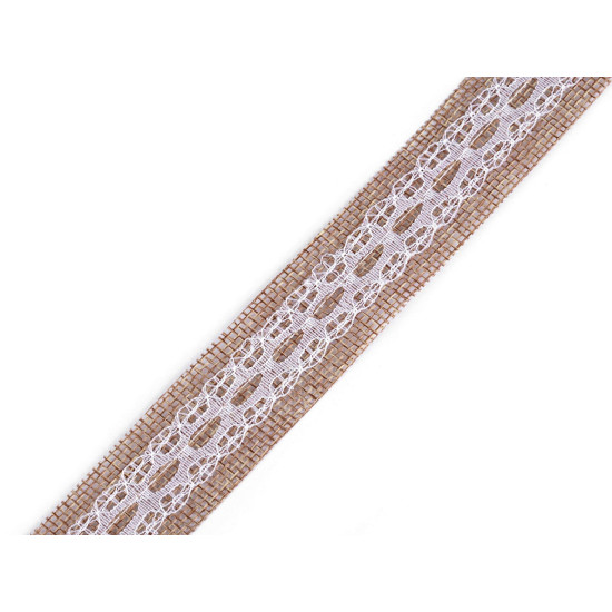 Panglică de iută cu dantelă lățime 25 mm - Ecru natural (1 Metru) Panglică de iută cu dantelă lățime 25 mm - Ecru natural (1 Metru)