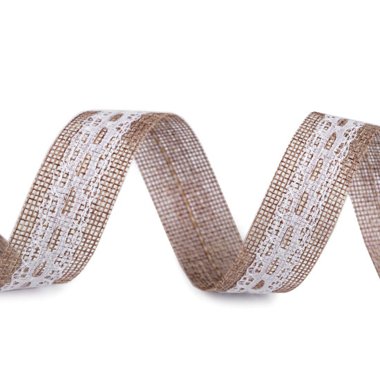 Panglică de iută cu dantelă lățime 25 mm - Ecru natural (1 Metru) Panglică de iută cu dantelă lățime 25 mm - Ecru natural (1 Metru)