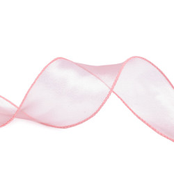 Panglică din organza cu luciu perlat, lățime 55 mm - Roz pudrat (1 Metru)