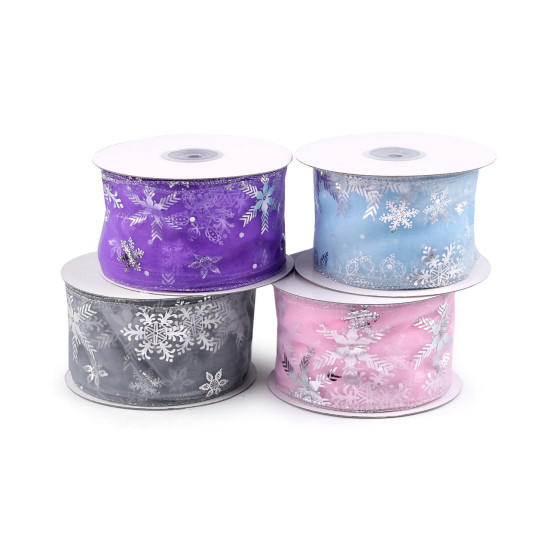 Panglica organza de craciun fulgi de nea latime 60 mm - Bleu nu-mă-uita (1 Metru) Panglica organza de craciun fulgi de nea latime 60 mm - Bleu nu-mă-uita (1 Metru)