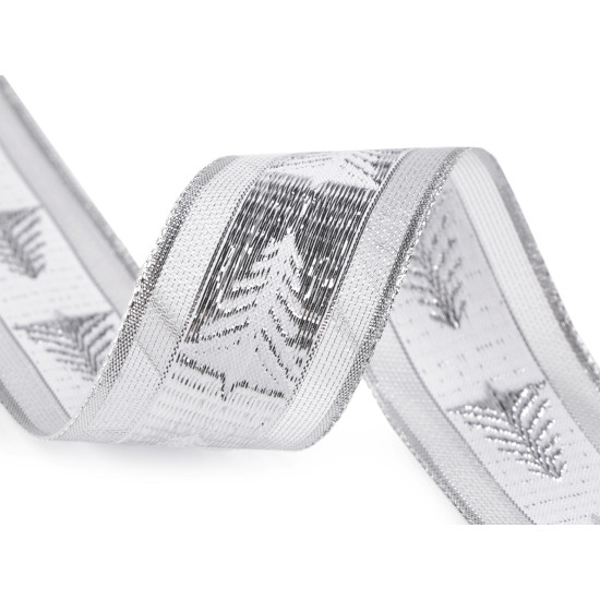 Panglică de crăciun cu lurex lățime 40 mm - Alb (54 Metri) Panglică de crăciun cu lurex lățime 40 mm - Alb (54 Metri)