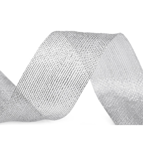 Panglică decorativă cu lurex 40 mm - Argintiu (50 Metri) Panglică decorativă cu lurex 40 mm - Argintiu (50 Metri)