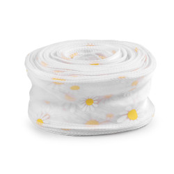 Panglica din organza cu flori, latime 50 mm - Alb (1 Metru)