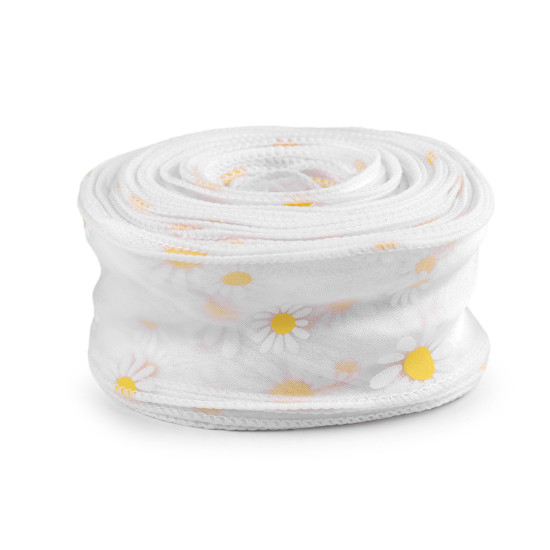 Panglica din organza cu flori, latime 50 mm - Crem deschis (1 Metru) Panglica din organza cu flori, latime 50 mm - Crem deschis (1 Metru)
