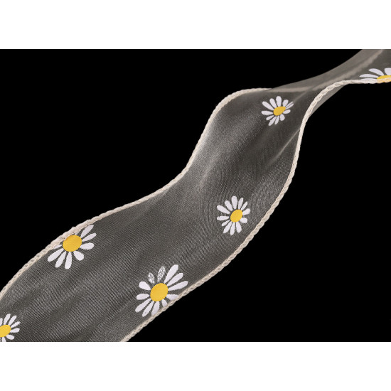 Panglica din organza cu flori, latime 50 mm - Crem deschis (1 Metru) Panglica din organza cu flori, latime 50 mm - Crem deschis (1 Metru)
