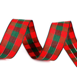 Panglica in carouri cu lurex latime 25 mm - Roșu (1 Metru)