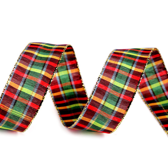 Panglica in carouri cu lurex latime 25 mm - Roșu (1 Metru) Panglica in carouri cu lurex latime 25 mm - Roșu (1 Metru)