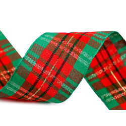 Panglica in carouri cu lurex latime 38 mm - Verde (1 Metru)