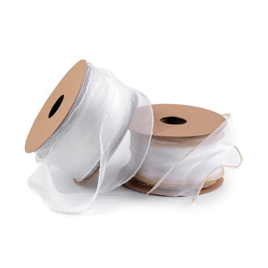Panglica din organza cu luciu sidefat si lurex latime 50 mm - Alb (1 Metru) Panglica din organza cu luciu sidefat si lurex latime 50 mm - Alb (1 Metru)