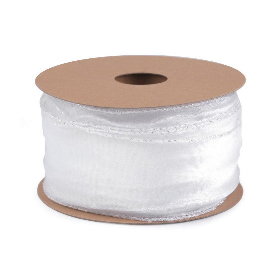 Panglica din organza cu luciu sidefat si lurex latime 50 mm - Alb (1 Metru) Panglica din organza cu luciu sidefat si lurex latime 50 mm - Alb (1 Metru)