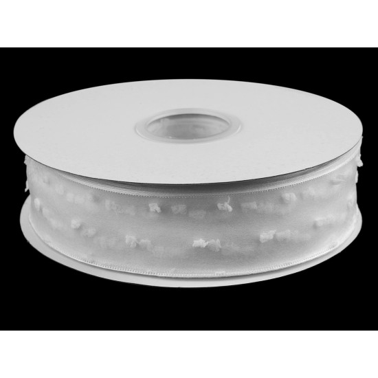 Panglica din organza cu buline tesute, latime 40 mm - Alb (90 Metri) Panglica din organza cu buline tesute, latime 40 mm - Alb (90 Metri)