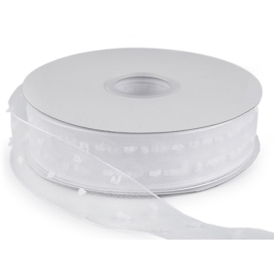 Panglica din organza cu buline tesute, latime 40 mm - Alb (90 Metri) Panglica din organza cu buline tesute, latime 40 mm - Alb (90 Metri)