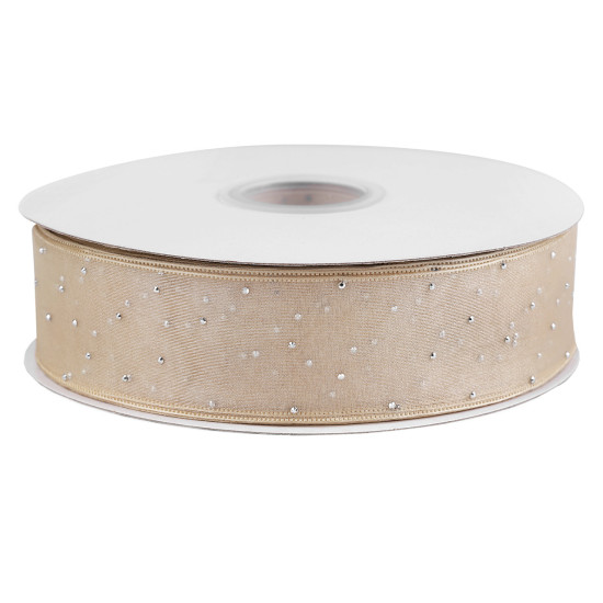Panglică din organza cu strasuri, lățime 38 mm - Roz deschis (1 Metru) Panglică din organza cu strasuri, lățime 38 mm - Roz deschis (1 Metru)