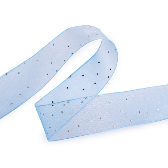 Panglică din organza cu strasuri, lățime 38 mm - Roz deschis (1 Metru) Panglică din organza cu strasuri, lățime 38 mm - Roz deschis (1 Metru)