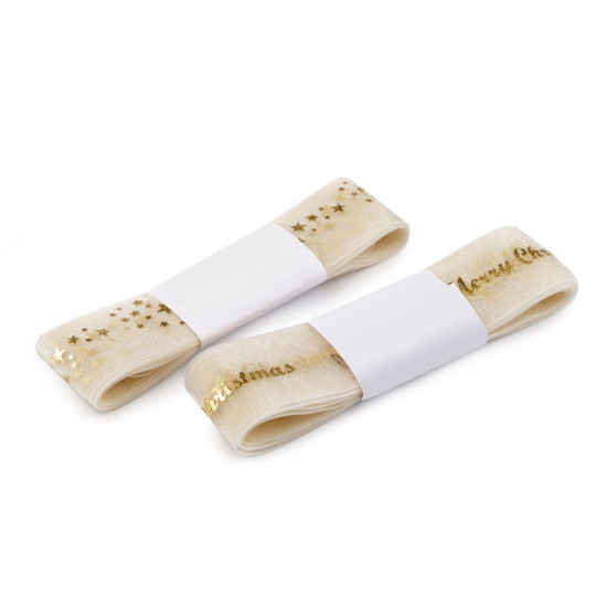 Panglică organza de crăciun lățime 25 mm - Crem deschis (3 Metri) Panglică organza de crăciun lățime 25 mm - Crem deschis (3 Metri)