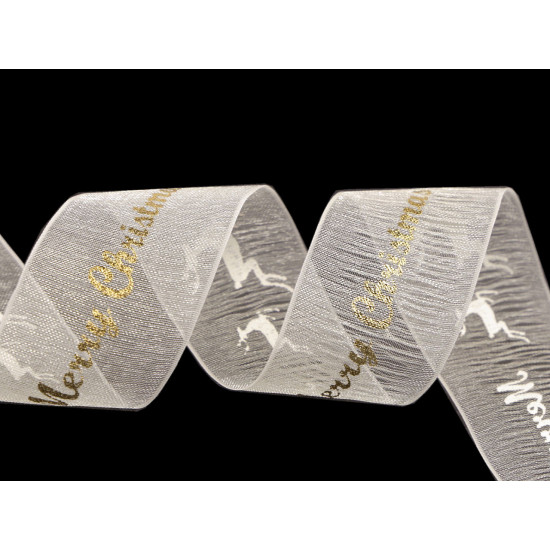 Panglică organza de crăciun lățime 25 mm - Crem deschis (3 Metri) Panglică organza de crăciun lățime 25 mm - Crem deschis (3 Metri)
