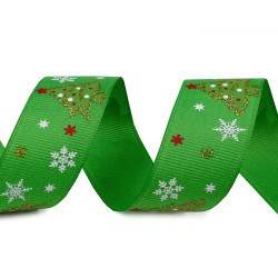 Panglică ripsată de crăciun cu sclipici, lățime 25 mm - Verde crud (3 Metri)