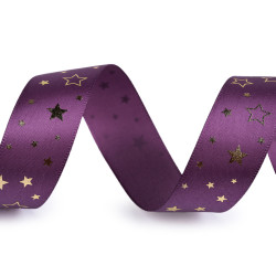 Panglică din satin de crăciun stele lățime 25 mm - Violet (3 Metri)