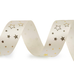 Panglică din satin de crăciun stele lățime 25 mm - Crem deschis (3 Metri)