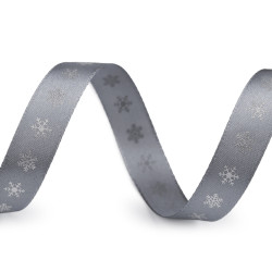Panglica satinata de craciun cu fulgi de nea, latime 15 mm - Gri neutral (15 Metri)