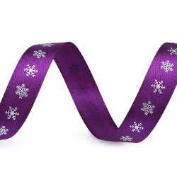 Panglica satinata de craciun cu fulgi de nea, latime 15 mm - Violet (15 Metri)