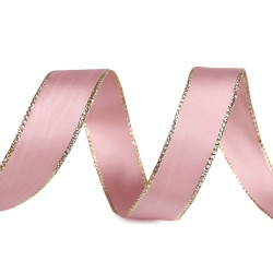 Panglică cu lurex și sârmă pe margine 24 mm - Roz vintage (20 Metri)