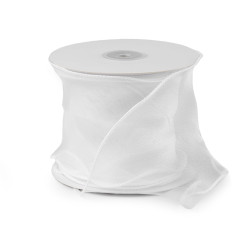 Panglica din organza cu luciu sidefat, latime 10 cm - Alb (27 Metri)