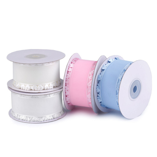 Panglică cu inimioare, lățime 40 mm - Alb (18 Metri) Panglică cu inimioare, lățime 40 mm - Alb (18 Metri)