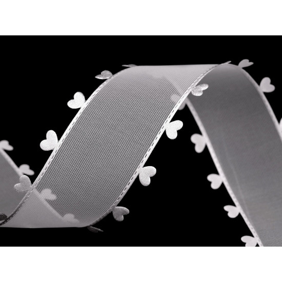 Panglică cu inimioare, lățime 40 mm - Alb (18 Metri) Panglică cu inimioare, lățime 40 mm - Alb (18 Metri)