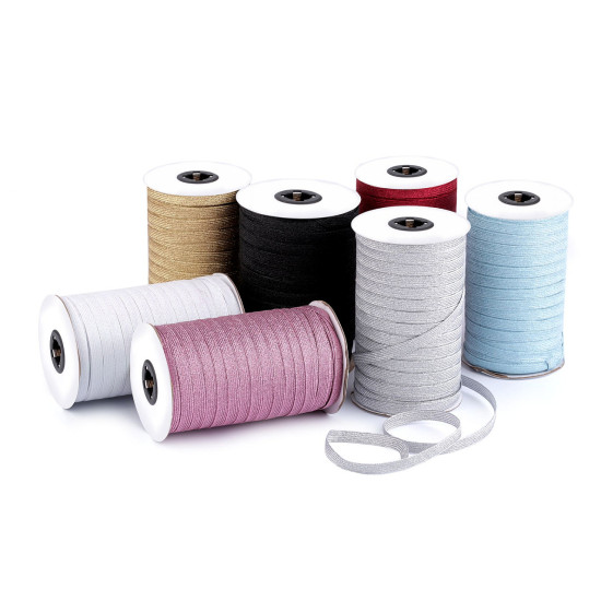 Elastic cu lurex, lățime 9 mm - Roz (90 Metri) Elastic cu lurex, lățime 9 mm - Roz (90 Metri)