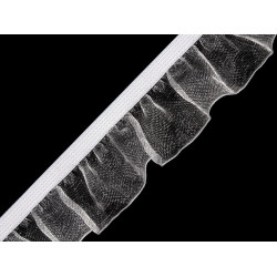 Elastic cu volănașe din organza, lățime 25 mm - Alb (1 Metru)