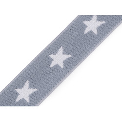 Elastic lat țesut, model steluțe, lățime 20 mm - Gri deschis (1 Metru)
