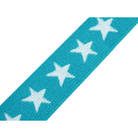 Elastic lat țesut, model steluțe, lățime 20 mm - Turcoaz (1 Metru) Elastic lat țesut, model steluțe, lățime 20 mm - Turcoaz (1 Metru)