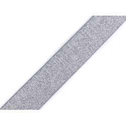 Elastic cu lurex, lățime 27 mm - Gri neutral (1 Metru)