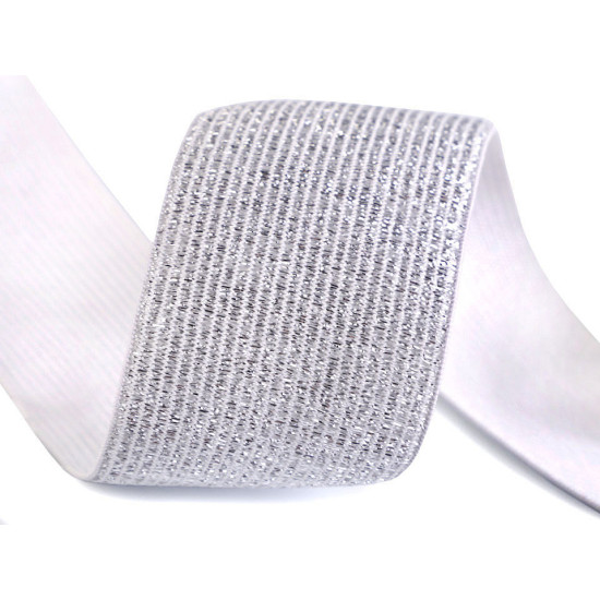 Elastic cu lurex, lățime 40 mm - Alb (1 Metru) Elastic cu lurex, lățime 40 mm - Alb (1 Metru)