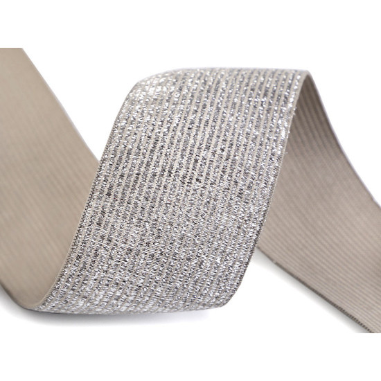 Elastic cu lurex, lățime 40 mm - Alb (1 Metru) Elastic cu lurex, lățime 40 mm - Alb (1 Metru)