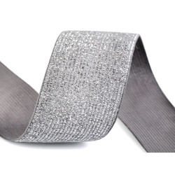 Elastic cu lurex, lățime 40 mm - Gri (1 Metru)