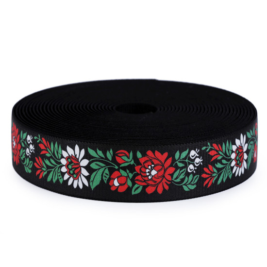 Elastic lat cu motiv floral, lățime 40 mm - Negru (10 Metri) Elastic lat cu motiv floral, lățime 40 mm - Negru (10 Metri)