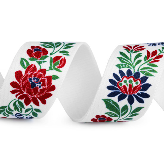 Elastic lat cu motiv floral, lățime 40 mm - Negru (10 Metri) Elastic lat cu motiv floral, lățime 40 mm - Negru (10 Metri)