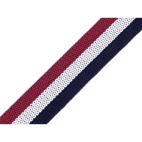 Chingă față dublă, lățime 37 mm - Albastru-alb-roșu (50 Metri) Chingă față dublă, lățime 37 mm - Albastru-alb-roșu (50 Metri)