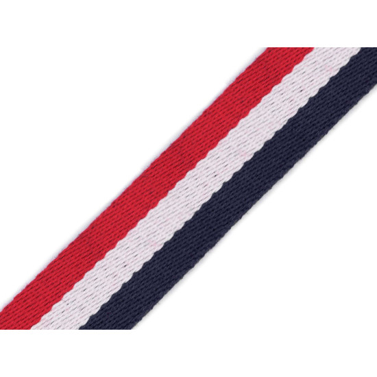 Gurtband beidseitig breite 38 mm - Blau-weiß-rot (25 Meter) Gurtband beidseitig breite 38 mm - Blau-weiß-rot (25 Meter)