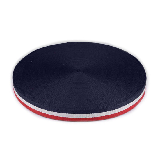 Gurtband beidseitig breite 38 mm - Blau-weiß-rot (25 Meter) Gurtband beidseitig breite 38 mm - Blau-weiß-rot (25 Meter)