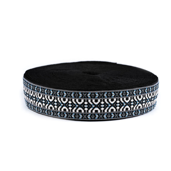 Panglică țesută cu motiv 47 mm - Albastru delta (45 Metri)